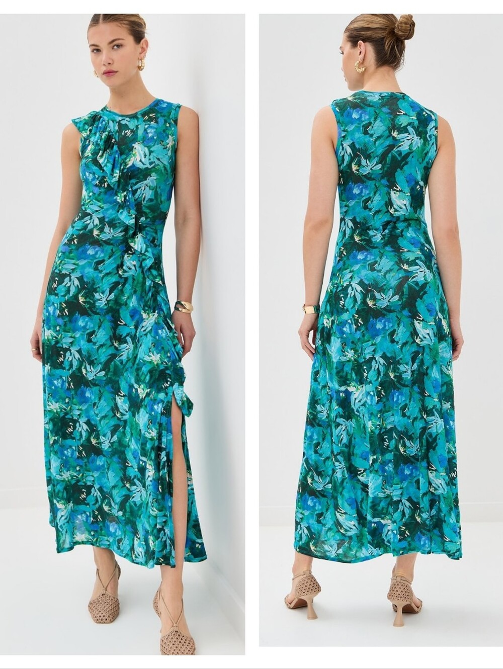 Ulla Johnson Elise Jersey Ruffle Maxi Dress In Azul Large